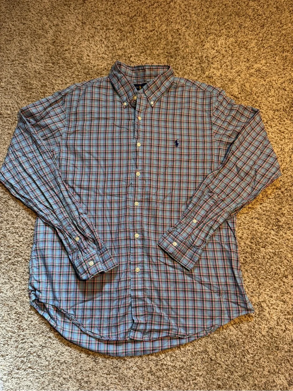 Polo by Ralph Lauren Blue Plaid Button-Down Slim Fit Shirt - XL